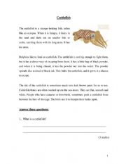 Reading Comprehension - The Cuttlefish