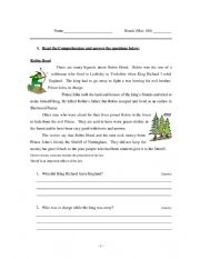 Reading Comprehension: Robin Hood + Grammar Exercises (Past Tense, Plural, Miscellaneous Exercise, Contractions, Similes, Punctuation, Pronouns) + Writing Task