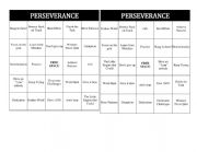 English Worksheet: Perseverance Bingo