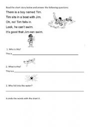 English Worksheet: words with the short a