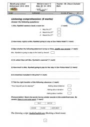 English Worksheet: Mid term test n 2   / 8th form