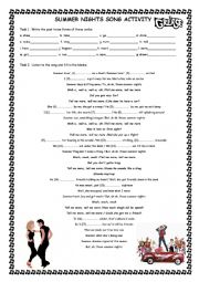 English Worksheet: Summer Nights Song Activity for Simple Past Tense