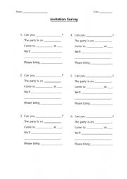 English Worksheet: Invitation Survey Worksheet
