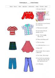 English Worksheet: Cloth shopping  vocabulary and dialogue