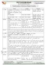 English Worksheet: Transformation of Sentences