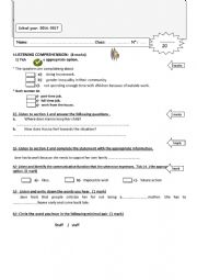 English Worksheet: 2nd year test n 2 tunisian program