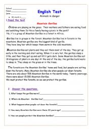 English Worksheet: reading about animals