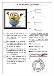 English Worksheet: Minions: let me introduce you to Bob