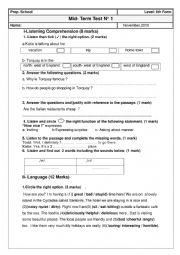 English Worksheet: Mid term test 1 8th form