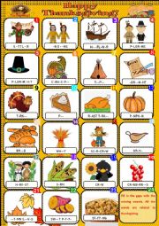 English Worksheet: Happy Thanksgiving - Pictionary + KEY 