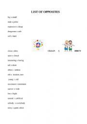 English Worksheet: Opposites in English, Antonyms