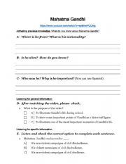 English Worksheet: Mahatma Gandhi Listening 