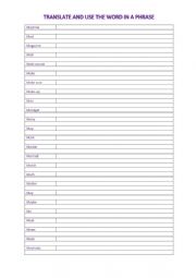 English Worksheet: A2 Vocabulary chart (M)