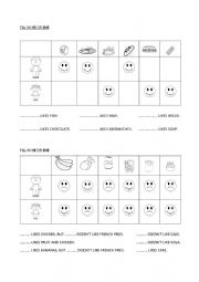 English Worksheet: He, she, likes and dislikes, food