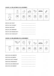 English Worksheet: likes and dislikes, short answers, food