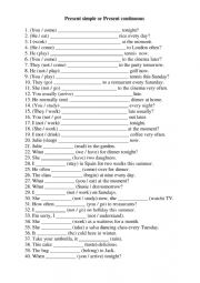 English Worksheet: Present simple or Present continuous