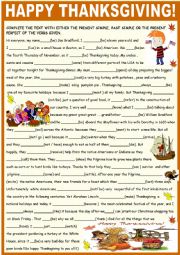 English Worksheet: Happy Thanksgiving: past present present perfect with key