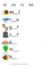 English Worksheet: Vowel Digraphs ai oa ie ee