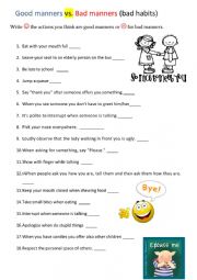 English Worksheet: Good manners vs. Bad manners 