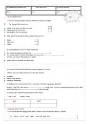 English Worksheet: 8th form test 1 november2019