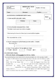 English Worksheet: Mid-term test 1 for third formers