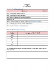 English worksheet: Integer Lesson