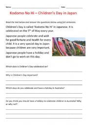 English Worksheet: Japanese Childrens Festival Reading Comprehension