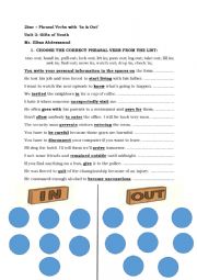 English Worksheet: Phrasal Verbs with In & out - 2bac