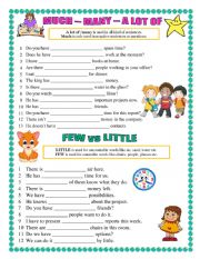 English Worksheet: Much, many, a lot of, few, little
