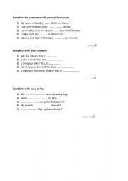 English Worksheet: pronouns, to be, to have