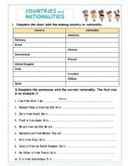 English Worksheet: Countries and Nationalities worksheet