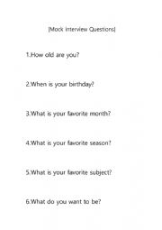 English Worksheet: Questions for speaking (interview)