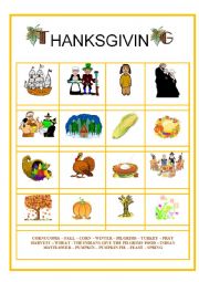 English Worksheet: Pictionary = Thanksgiving