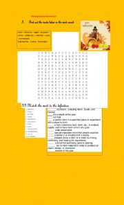 English Worksheet: Thanksgiving wordsearch