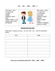 English Worksheet: He-His-She-Her