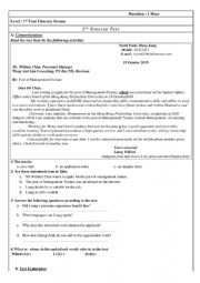 English Worksheet: LETTER OF APPLICATION TEST