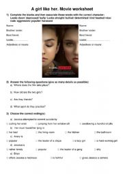 English Worksheet: Movie worksheet: A Girl Like Her