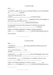English Worksheet: Cover Letter fill in exercise