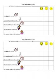 English Worksheet: Oral Performance Rubric for ESL