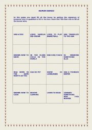 English Worksheet: HUMAN BINGO