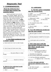 English Worksheet: diagnostic test 