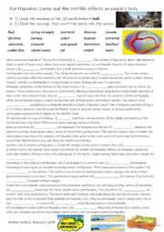 English Worksheet: Earthquakes : Cause and the terrible effects of them on peoples lives