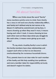 English Worksheet:   3rd form student writing about family all about family