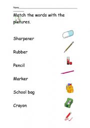 School Objects Match the words and pictures