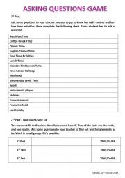 English Worksheet: Asking questions game