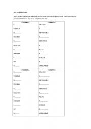 English Worksheet: Vocabulary Game: Personality Adjectives