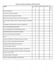 Rubric for assessing and evaluating an effective homework 