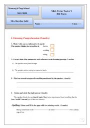 English Worksheet: Mid term 1 English test  8th form