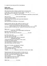 English Worksheet: Billie Jean - Michael Jackson