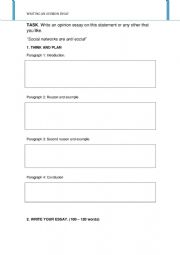 English Worksheet: Writing and opinion essay outline